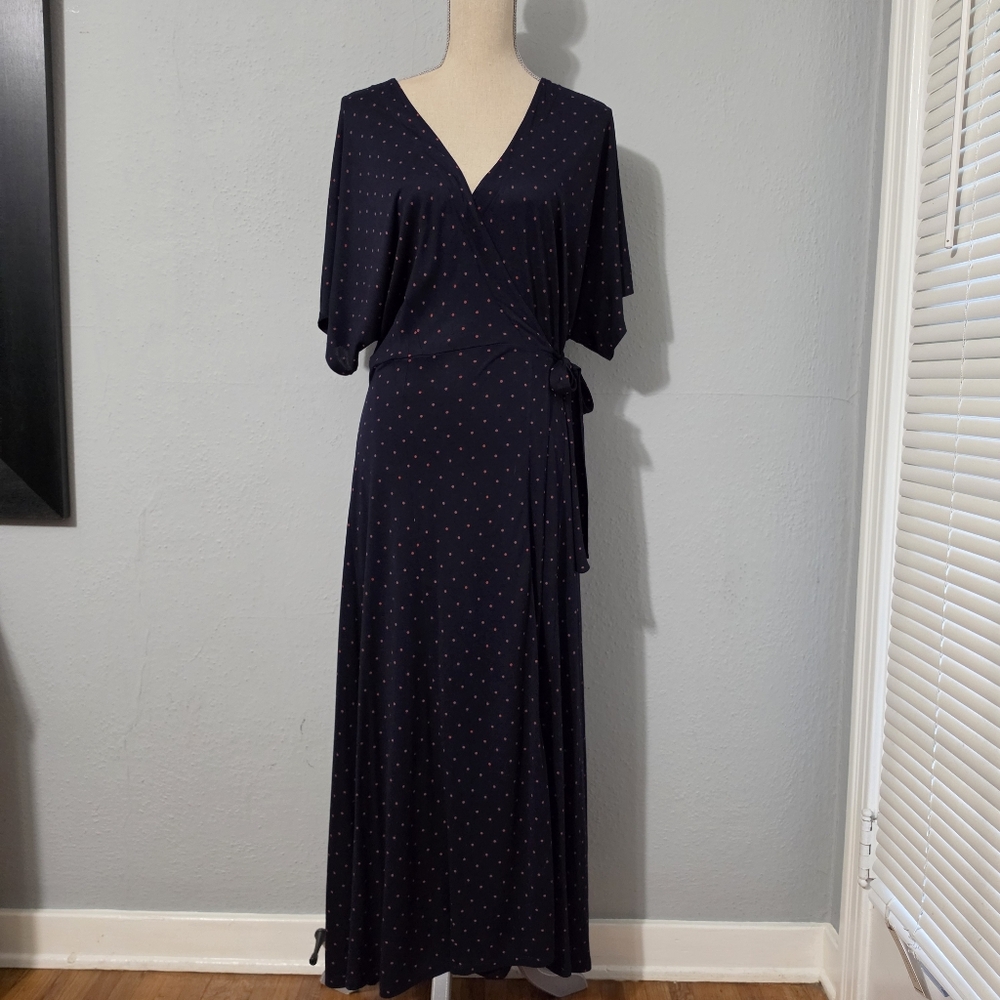 Whistles Navy Spot Wrap Jersey Dress Size 10